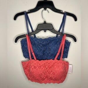 BUNDLE Auden Blue and Coral Lace Bralettes Sz L